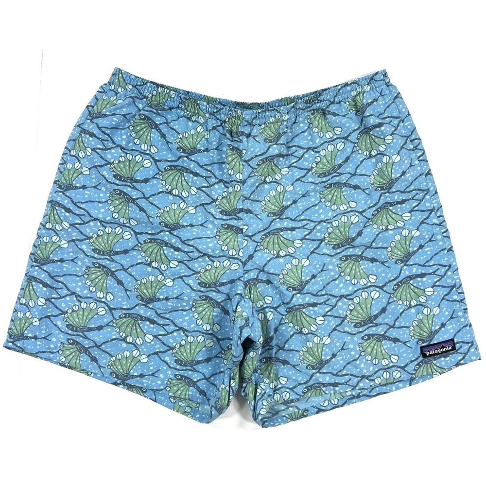 Patagonia Blue and Green Shell-Print Men’s Swim Trunks